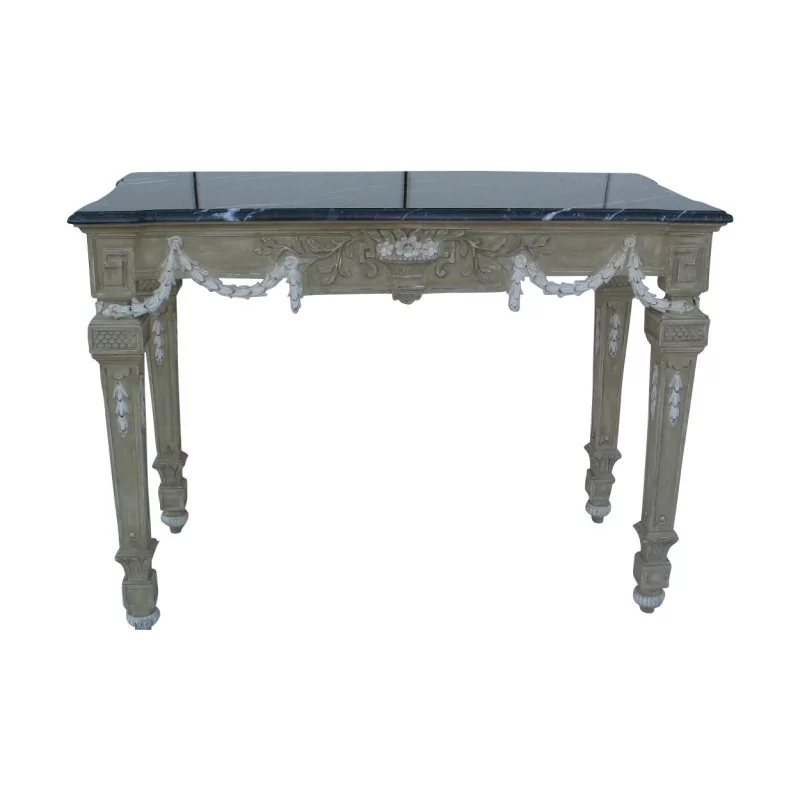Gray brown lacquered carved wooden console with marble top … - Moinat - Consoles, Side tables, Sofa tables