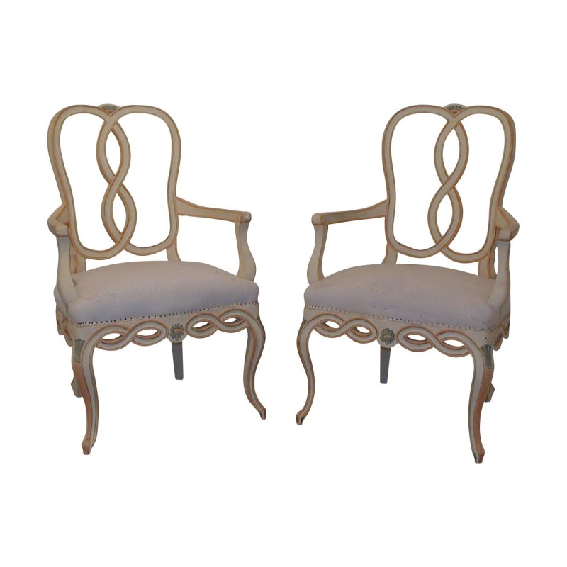 Paar bemalte Chippendale-Sessel. - Moinat - Armlehnstühle, Sesseln Paar bemalte Chippendale-Sessel. - Moinat - Armlehnstühle, Sesseln