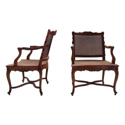 Paire de fauteuils Louis XIV cannés modèle Tilliard