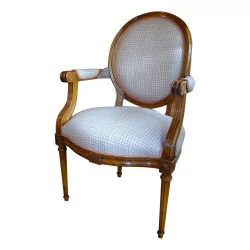 Louis XVI style medallion armchair, in cherry wood, covered