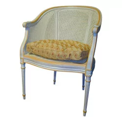 Louis XVI armchair in painted beech. Cane with cushion