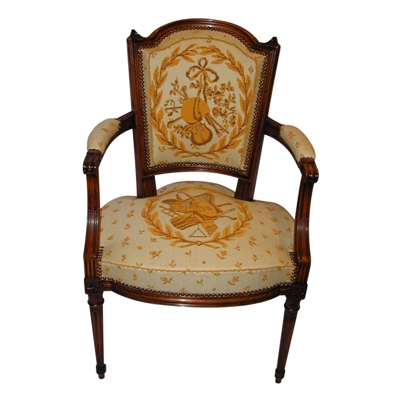 Louis XVI armchair in beech, antique walnut patina. Finished - Moinat - BrocnRoll