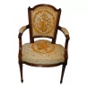 Louis XVI armchair in beech, antique walnut patina. Finished - Moinat - BrocnRoll
