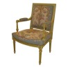 Fauteuil Louis XVI en hêtre sculpté peint en vert avec filets … - Moinat - Fauteuils