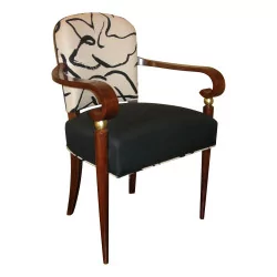 装饰艺术风格“Elysée”桥形扶手椅，棕色桃花心木山毛榉材质，