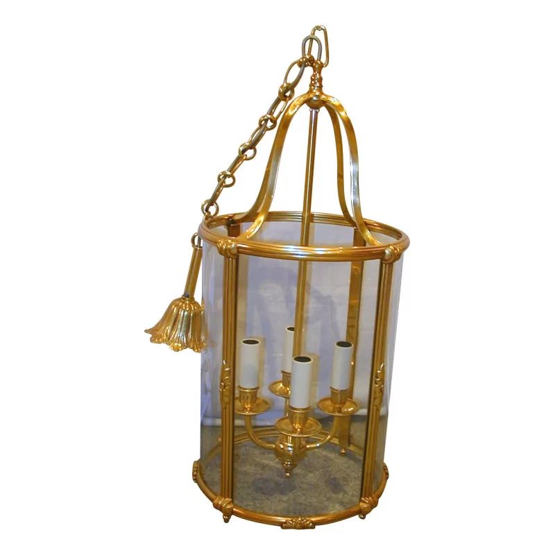 个圆形灯笼，带 4 个镀金和雕刻青铜灯。 - Moinat - 吊灯, 吸顶灯