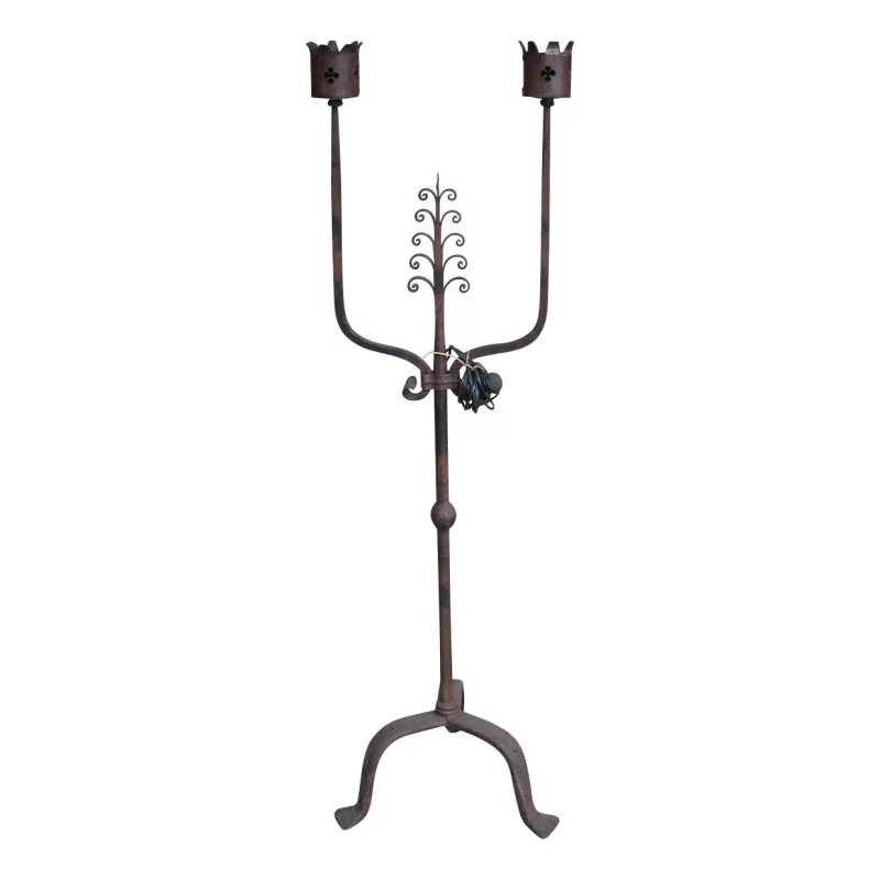 wrought iron floor lamp with 2 lights. - Moinat - Candleholders, Candlesticks