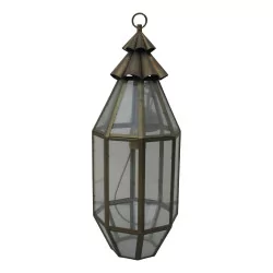 Brass faceted lantern, electrified.