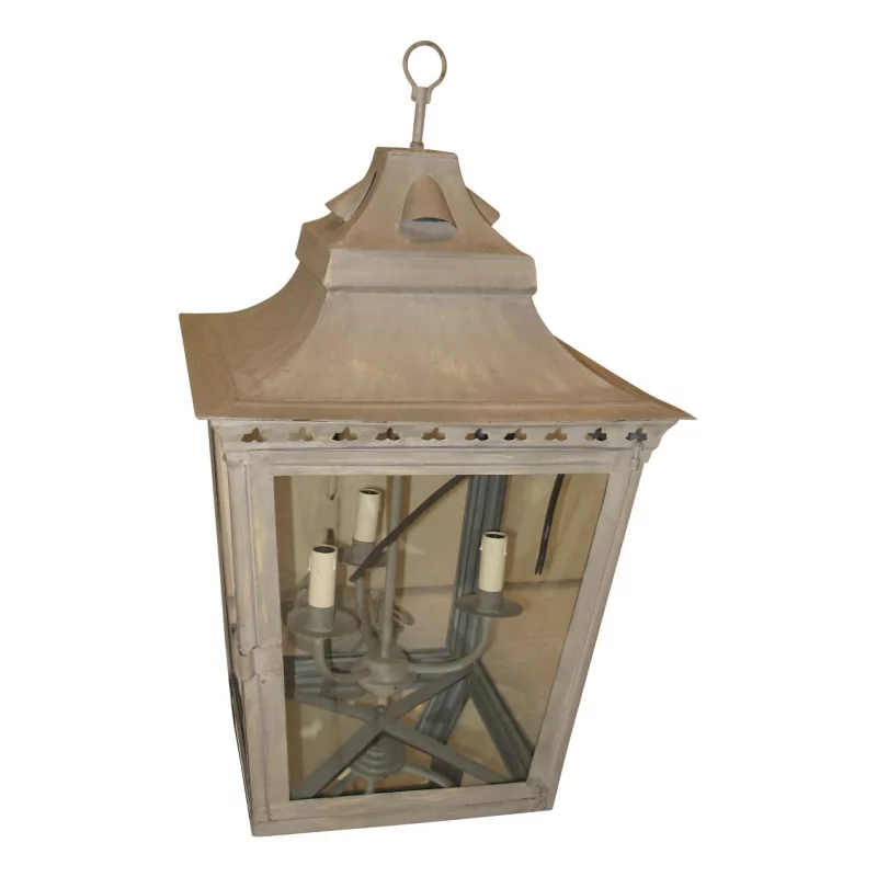 “Mirrors” gray wrought iron lantern, 3 lights. - Moinat - Chandeliers, Ceiling lamps