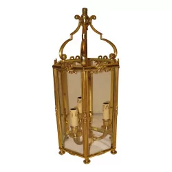 个路易十六风格灯笼，青铜雕花灯笼，带 3 个灯。
