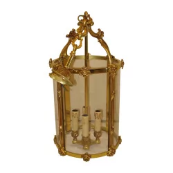 old gold bronze lantern with 4 lights.