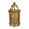old gold bronze lantern with 4 lights. - Moinat - Chandeliers, Ceiling lamps