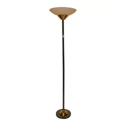 “Maya” floor lamp gunmetal and gold with glassware.
