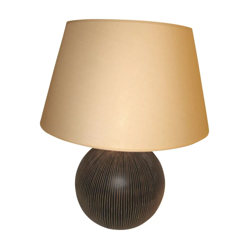 Lampe “Coco” noire, avec abat-jour beige. - Moinat - Lampes de table