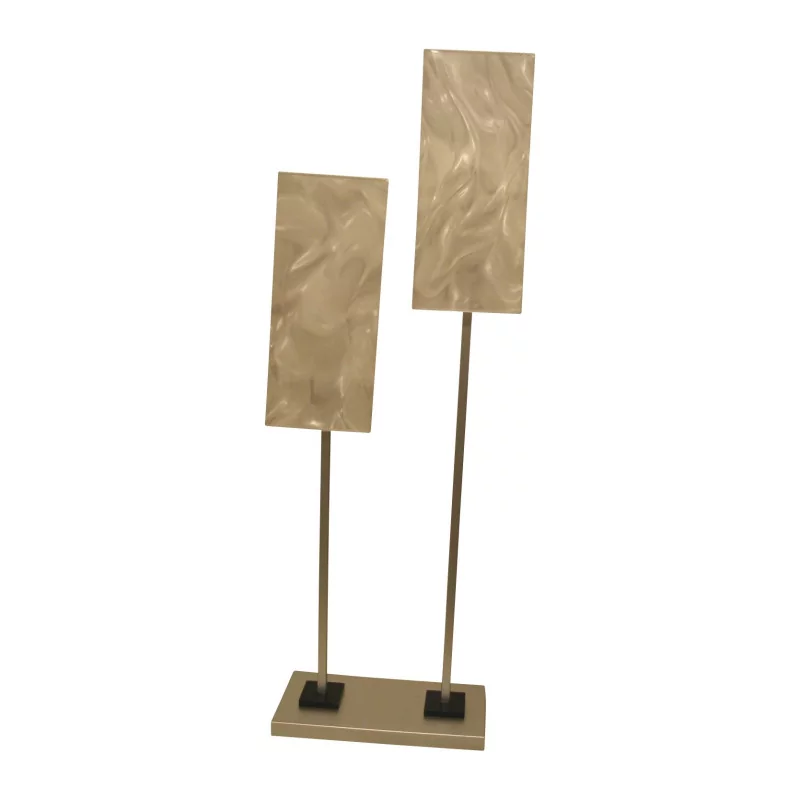 2-burner aluminum patina lamp with square shade. - Moinat - Table lamps