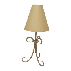 Lampe 3 branches en fer forgé patine aluminium avec abat-jour