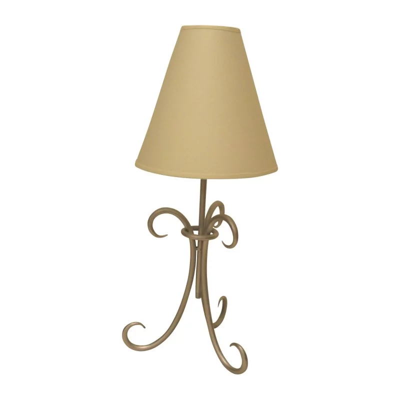 Lampe 3 branches en fer forgé patine aluminium avec abat-jour - Moinat - Lampes de table