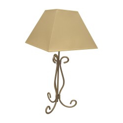 3-arm lamp in patinated aluminum wrought iron with lampshade