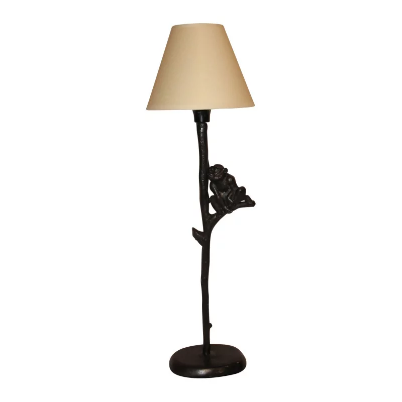 Lampe “Singe” en bronze patiné avec abat-jour pince. - Moinat - Lampes de table