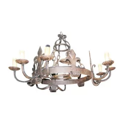 wrought iron chandelier with 9 lights.