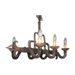 wrought iron chandelier with 6 lights.