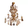 1930s style chandelier in gilded iron with leaf and crystals … - Moinat - Chandeliers, Ceiling lamps