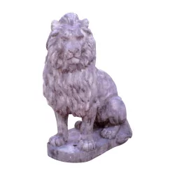 Pair of reconstituted stone seated lions.
