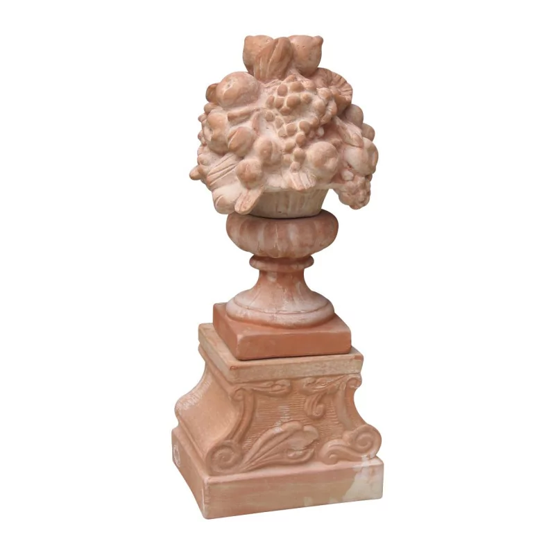 Coupe “Fruit” en terre cuite avec socle “Augustin”. - Moinat - Statues