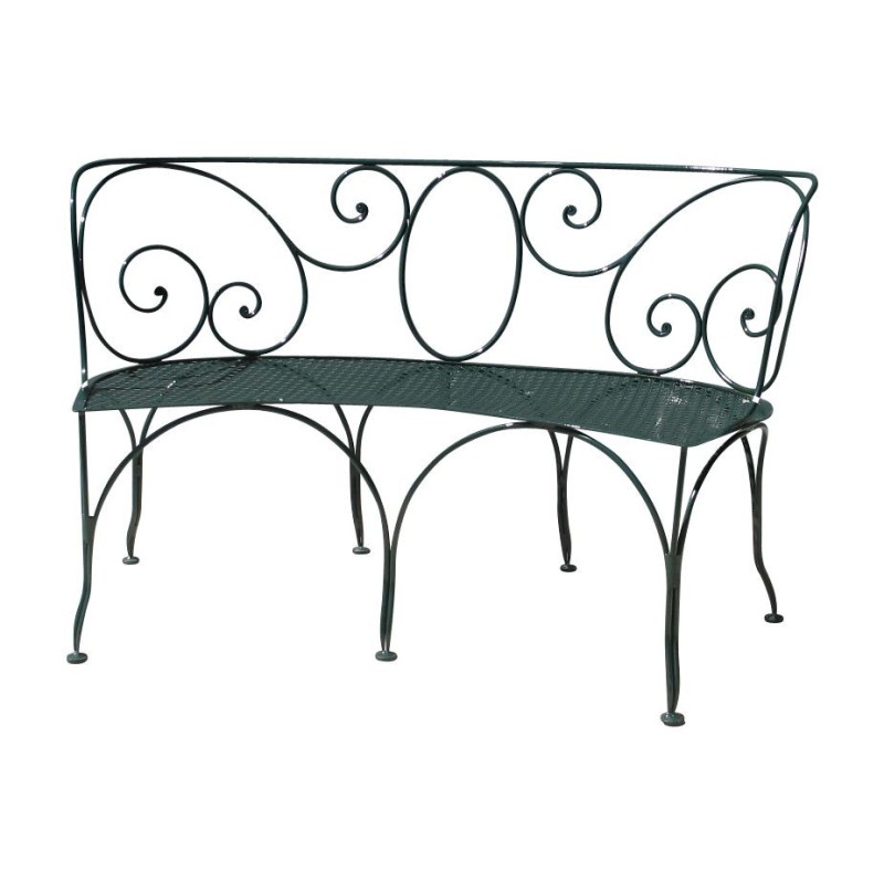 Banc de jardin Malmaison arrondi en fer forgé peint en vert. - Moinat - Heritage Banc de jardin Malmaison arrondi en fer forgé peint en vert. - Moinat - Heritage