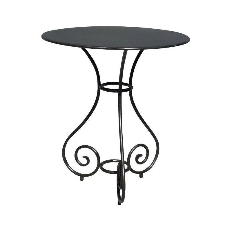 Guéridon 3 pieds en fer forgé peint en noir. - Moinat - Tables