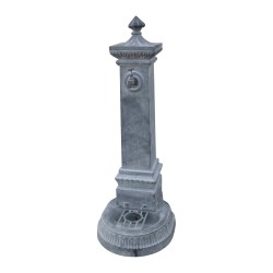 Fontaine carrée en fonte grise avec robinet.
