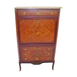 Louis XVI transition secretary in marquetry, mounted on