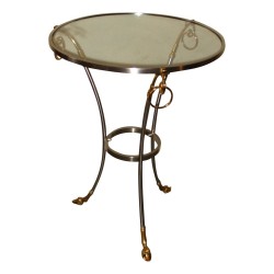 metal tripod pedestal table with \"Doe\" legs and top in
