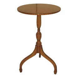 Satin tripod pedestal table with painted decoration.