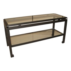 “Etrier” sofa back table in black wrought iron, with …