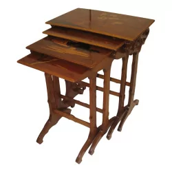 套“猫”嵌套桌，雕刻胡桃木 Gallé 复制品，……