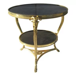 Large “Aries” pedestal table in chiseled and gilded bronze with marble …