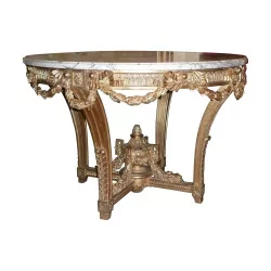 Large Louis XVI style pedestal table in carved and gilded wood, …