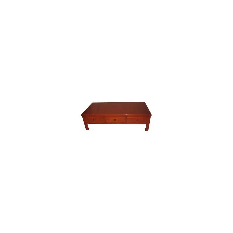 Table de salon “Chinoise” laquée orange, avec 3 tiroirs. - Moinat - Tables de salon