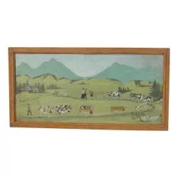 Tableau, peinture sur panneaux de bois, copie de “Poya”, avec …