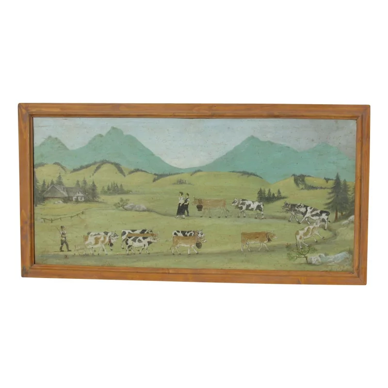 Painting, painting on wood panels, copy of “Poya”, with … - Moinat - Painting - Landscape