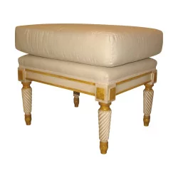 Footrest in white and gilt lacquered wood with cushion, upholstered …