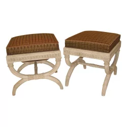 Pair of white lacquered Empire style wooden stools …