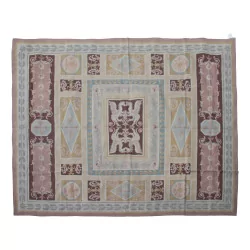Aubusson rug design 0170. Colours: Blue, pink, brown, beige
