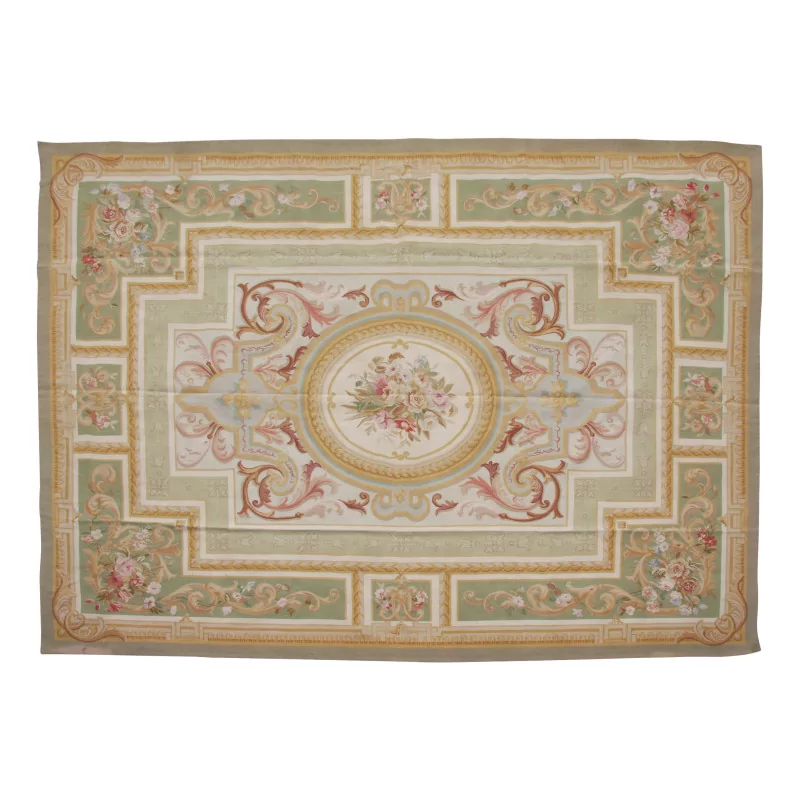 Tapis Aubusson dessin 0126-G. Coloris : beige, vert, jaune, … - Moinat - Tapis