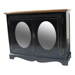 black lacquered “Sofia” showcase with 2 doors and lighting …