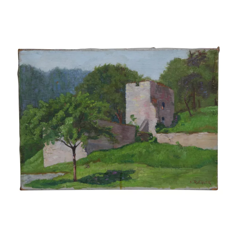 Tableau huile sur toile “Ruines”, de Henri RUEGGER (1881 - … - Moinat - Ruegger