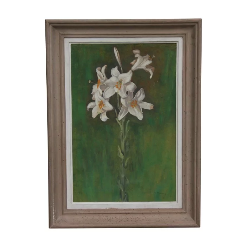 Oil painting on wood \"Lily - Gd mother to her dear Danielle, … - Moinat - Painting - Still-life