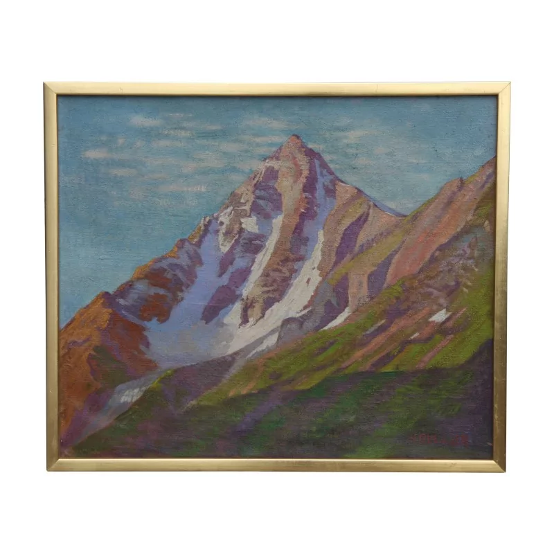 Oil painting on canvas “La grande Dent du Veisivi”, by Henri - Moinat - Painting - Landscape