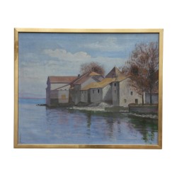Tableau, huile sur toile “Nernier, bord du Lac Léman - …
